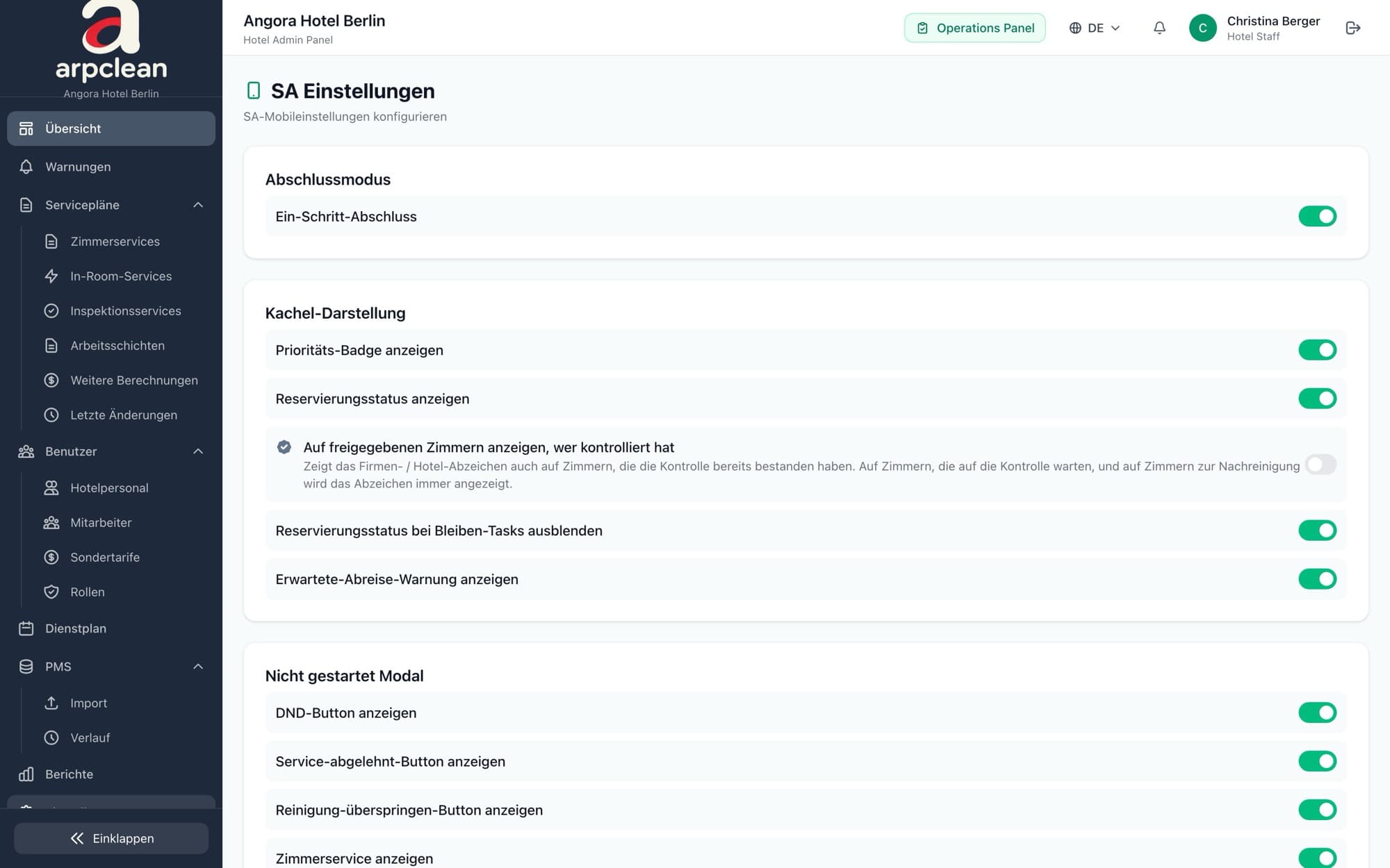Jedes Hotel legt fest, welche Buttons die Reinigungskraft sieht