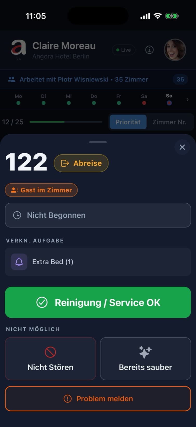 Mit einem Tipp ist das Zimmer fertig
